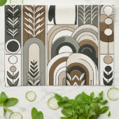 Taupe Mocha Abstracte Grain Bogen Patroon Pinguïn Theedoek (Gevouwen)