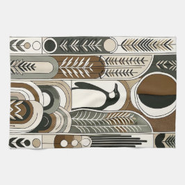 Taupe Mocha Abstracte Grain Bogen Patroon Pinguïn Theedoek