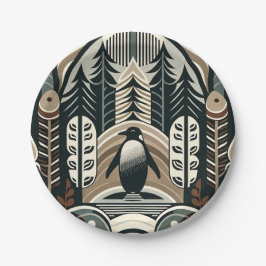 Taupe Mocha Ivoor Pinguïn Bos met Boogbogen Papieren Bordje