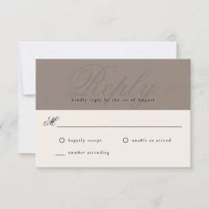 Taupe Modern Elegant Minimaal Monogram RSVP Kaartje