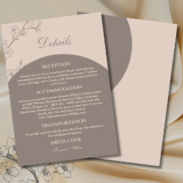 Taupe Modern Floral Japandi Wedding Details Informatiekaartje