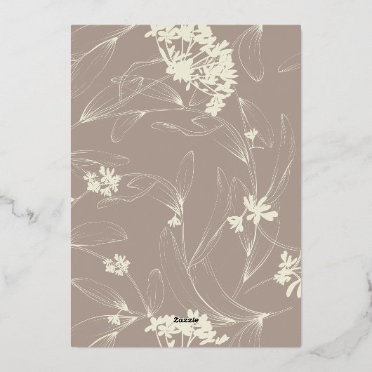 Taupe Modern Floral Vrijgezellenfeest Folie Folie Uitnodiging (Achterkant)