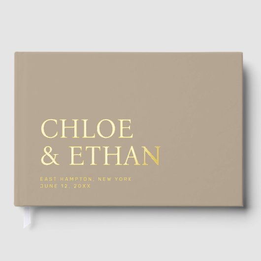 Taupe Modern Wedding Folie Gastenboek (Voorkant)