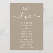 Taupe Modern White Script Brown Seating Chart Card (Achterkant)