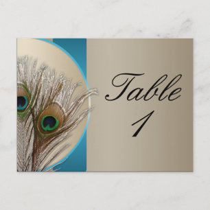 Taupe moderne Aqua Peacock Feather Numéro de table