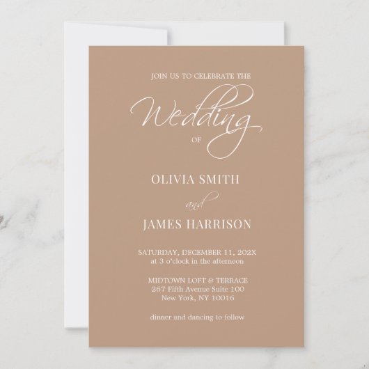 Taupe moderne Faire-part de mariage de calligraphi (Devant)