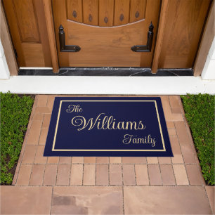 Taupe Navy Elegante Script Naam Welkomstgeschenk Deurmat