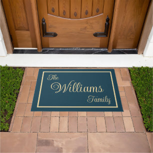 Taupe Navy Elegante Script Naam Welkomstgeschenk Deurmat