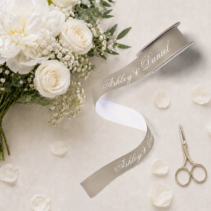 Taupe Neutraal Elegante Script Calligrafie Bruilof Lint