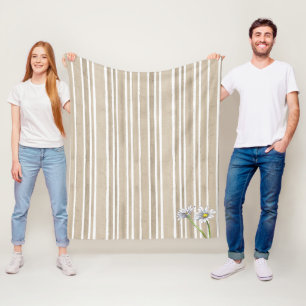 Taupe Ongelijke Gestreepte Bloemige Waterverf Made Fleece Deken