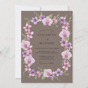 Taupe Paarse Orchidee Huwelijk Kaart