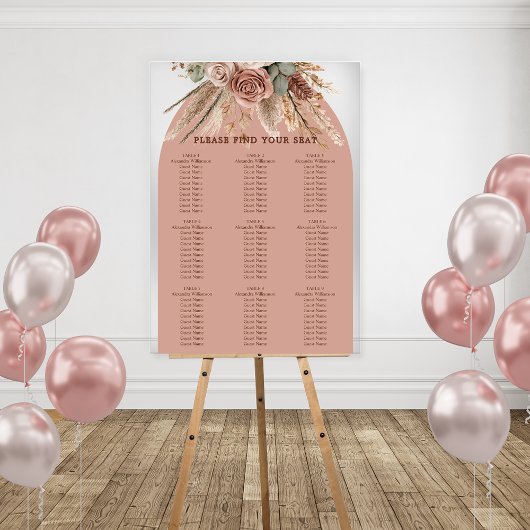 Taupe pampas grass wedding seating chart acryl bord