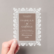 Taupe papieren kanten kleedje old money bruiloft