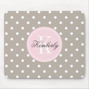 Taupe Polka Dot met roze monogram Muismat