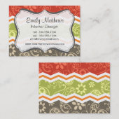 Taupe, rood, groen en Sinaasappel Paisley Chevron Visitekaartje (Voorkant / Achterkant)