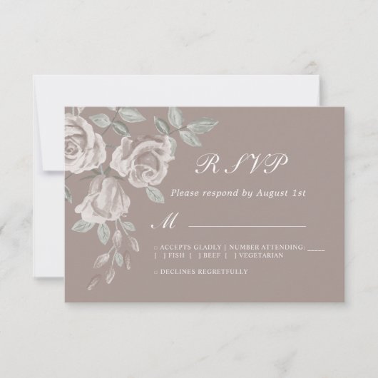 Taupe Rose d'aquarelle mariage RSVP (Devant)