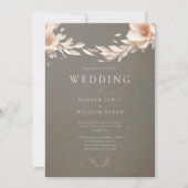 Taupe roze bloemen bruiloft kaart (Voorkant)