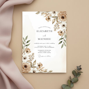 Taupe Schilderachtige Bruiloftsbloem Kaart