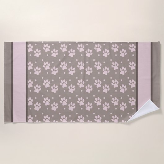 Taupe & Serviette de plage Empreinte de patte rose (Devant)