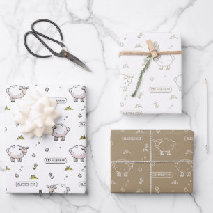Taupe Sheep Eid Mubarak Kinder Inpakpapier Vel