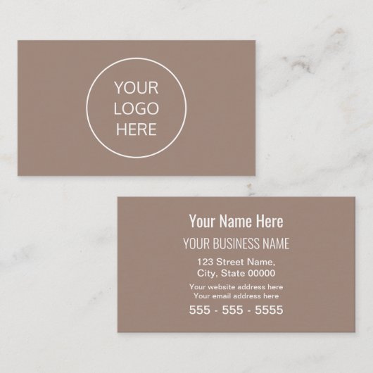 Taupe Simple Modern Ajouter Votre Carte de visite (Devant / Derrière)