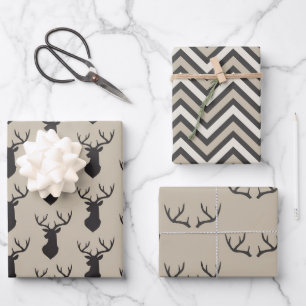 Taupe Stag-hoofden en geweien Inpakpapier Vel