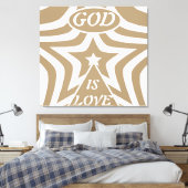 Taupe Star Canvasprint: Neutraal "God Is Liefde" Canvas Afdruk (Insitu (Slaapkamer))