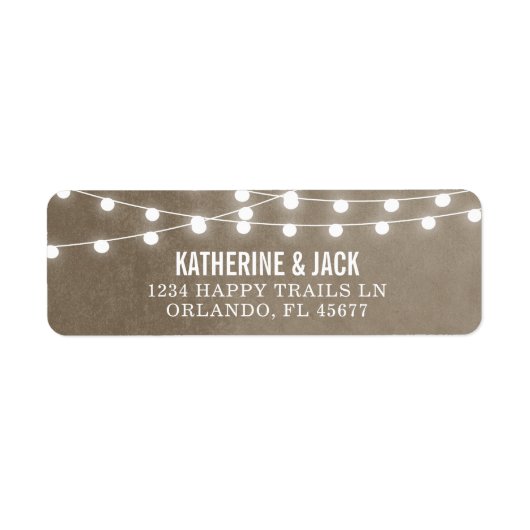 Taupe String Lights bruiloft Adresetiketten Etiket (Voorkant)