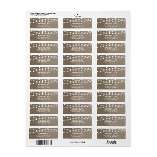 Taupe String Lights bruiloft Adresetiketten Etiket (Full Sheet)