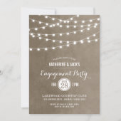 Taupe String Lights Engagement Party Uitnodiging (Voorkant)