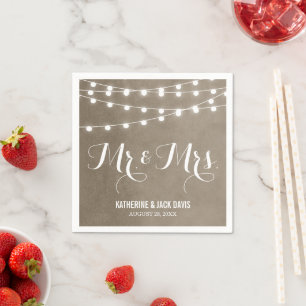 Taupe String Lights Huwelijksmonogram Servetten