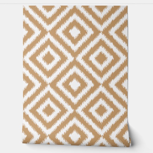 Taupe Tan Beige Brown Ikat Squares Mosaic Pattern Behang (Afrollen)