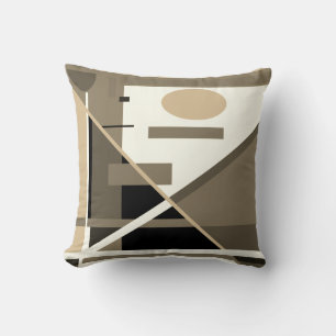 Taupe Tan Zwart Beige Geometrische Abstracte Kunst Kussen