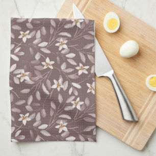 Taupe Waterverf Eucalyptus Bloemendesign Theedoek