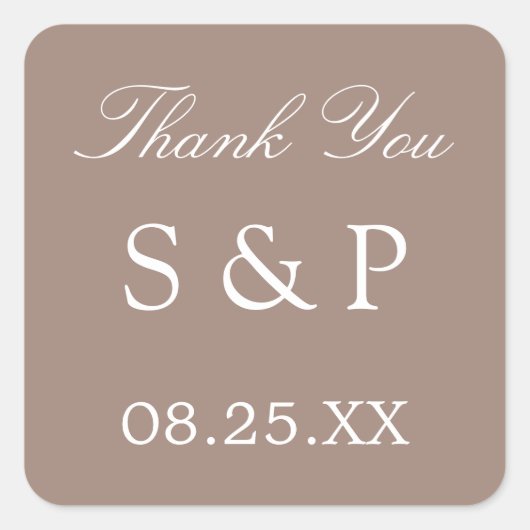 Taupe Wedding Favor Dank je Sticker (Voorkant)