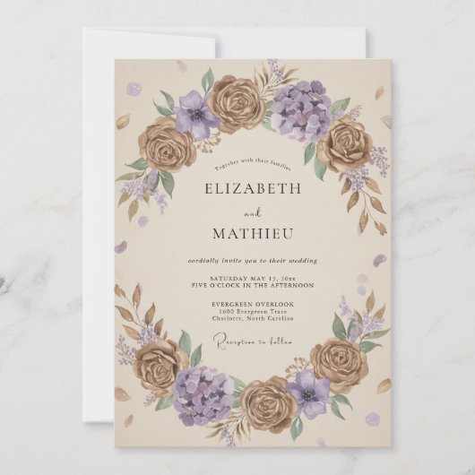 Taupe Whimsical Bloemige Bruiloft Kaart (Voorkant)