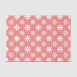 Taupe White en Coral Ships Wheel Nautical Pattern Tissuepapier