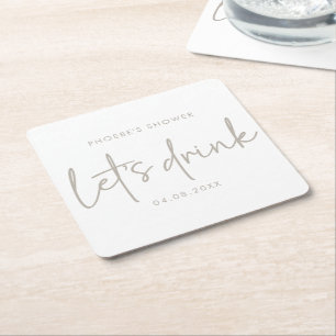 Taupe & White Minimal Script Vrijgezellenfeest Ond Vierkante Kartonnen Onderzetter