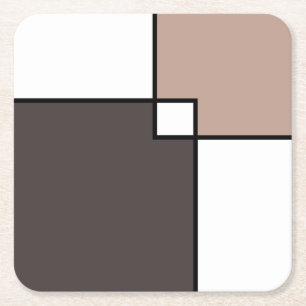 Taupe White Squares Vierkante Kartonnen Onderzetter