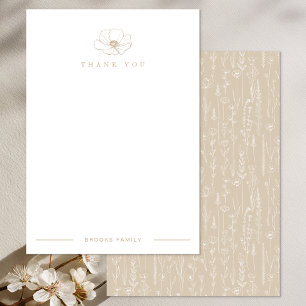 Taupe Wilde Bloem Baby Shower Bedankt Kaart