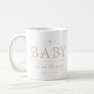 Taupe Wildflower Baby Announcement Coffee Mug
