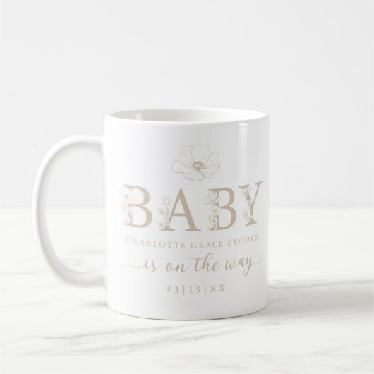 Taupe Wildflower Baby Announcement Coffee Mug (Gauche)