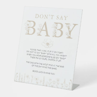 Taupe Wildflower Don’t Say Baby Game Sign Reclamebord Met Voetstuk