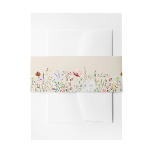 Taupe Wildflower Meadow Uitnodiging Belly Band Uitnodigingen Wikkel (Voorkant Voorbeeld)