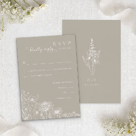 Taupe Wildflower RSVP Card Neutral Wedding Insert Informatiekaartje