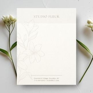 Taupe & Wit | Chic Minimal Floral Letterhead Briefhoofd