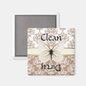 Taupe & Witte Damast Vlinder Vaatwasser Magneet (Voorkant / Achterkant)