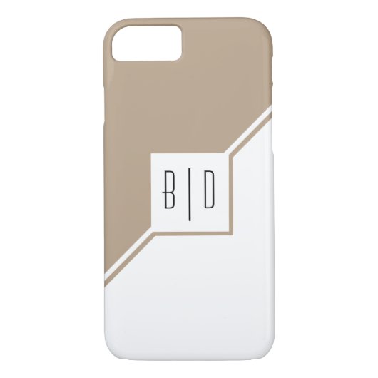 Taupe, witte driehoeken, monogram moderne geometri Case-Mate iPhone case (Achterkant)