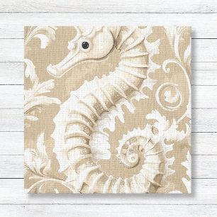 Taupe zeepaardje en bloeit aan de kust canvas afdruk