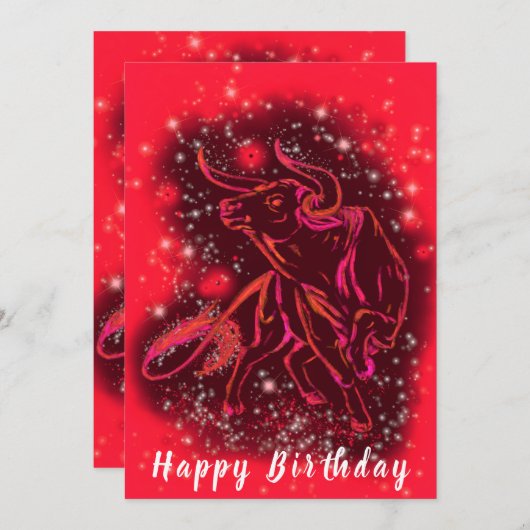Taureau En Rouge Starry Carte D'Anniversaire (Devant / Derrière)